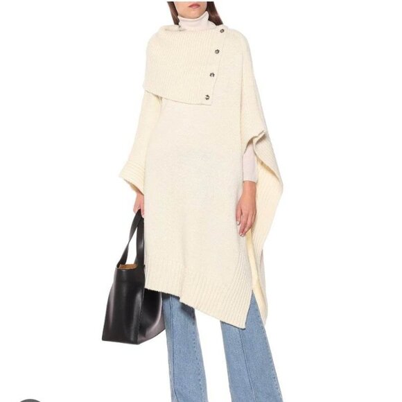 Stella McCartney White Wool-blend Poncho #281 Size S - Picture 1 of 16